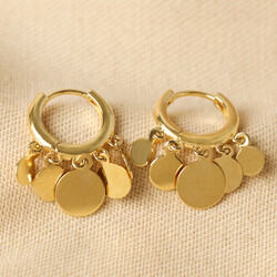 Disc Charm Hoop Earrings in Gold
