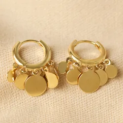 Disc Charm Hoop Earrings in Gold