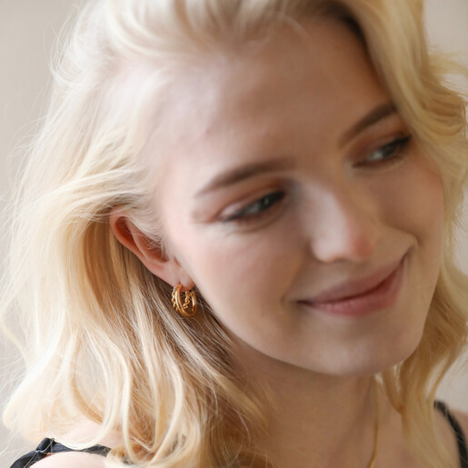 Illusion Rope and Polished Hoop Earrings in Gold on Model