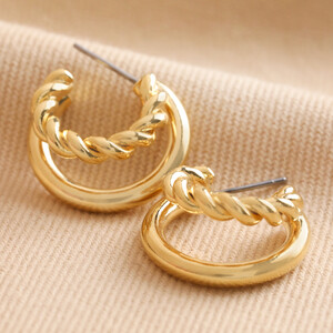 Illusion Rope and Polished Hoop Earrings in Gold 