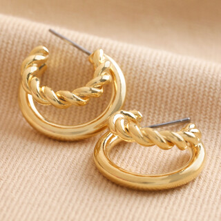 Illusion Rope and Polished Hoop Earrings in Gold