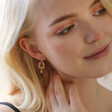 Model Wearing Pink Stone and Crystal Fern Drop Earrings in Gold Head Turned to Side