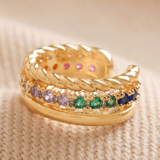 Rainbow Crystal Ear Cuff in Gold