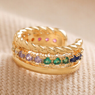 Rainbow Crystal Ear Cuff in Gold