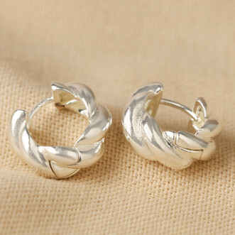 Rope Huggie Hoop Earrings in Silver