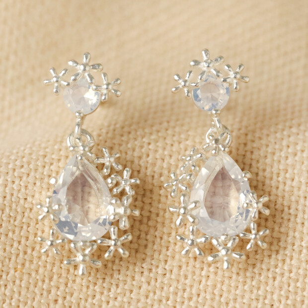 Small Sterling Silver Flower and Crystal Drop Earrings Small Sterling Silver Flower and Crystal Drop Earrings