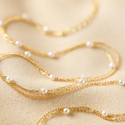 Tiny Seed Pearl Layered Chain Necklace in Gold