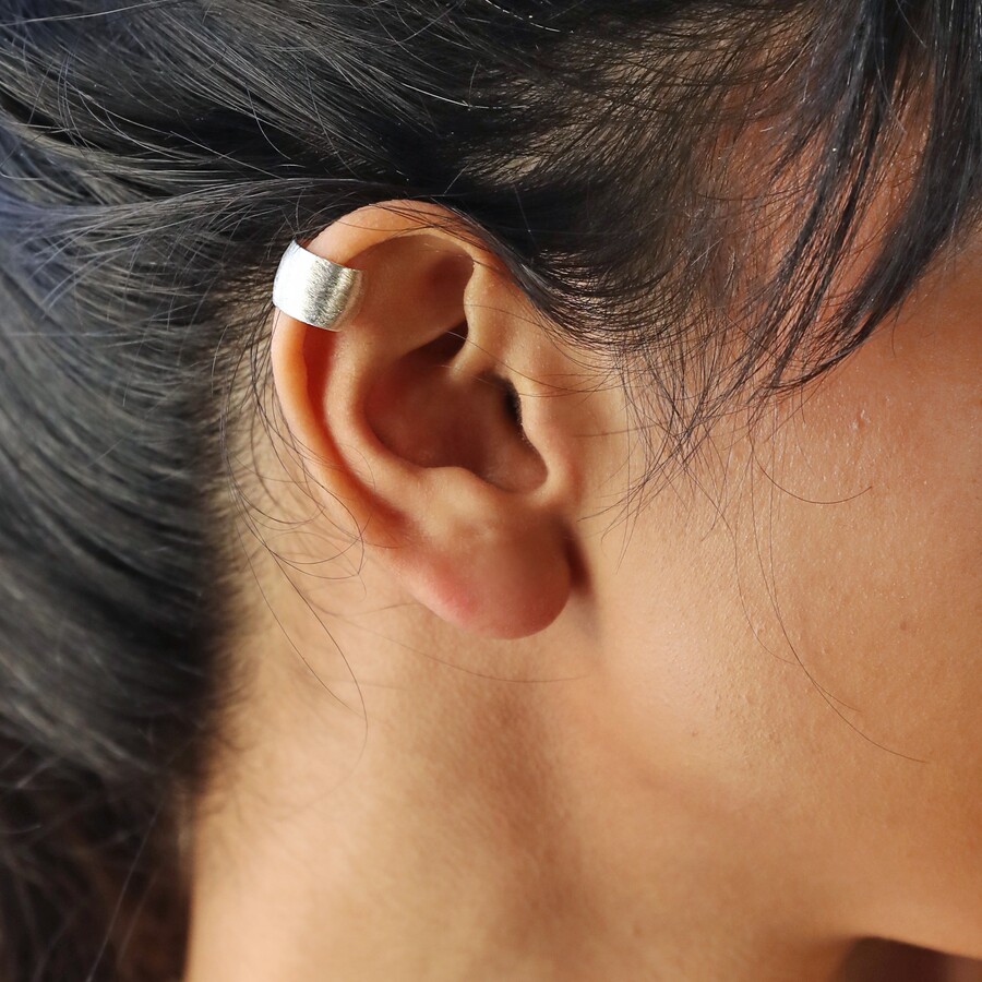 Wide Brushed Ear Cuff in Silver