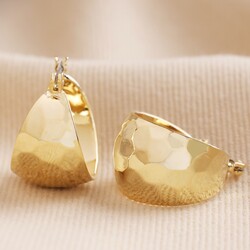 Wide Hammered Hoop Earrings in Gold