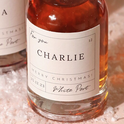 Close up of personalisation on Personalised 100ml Merry Christmas Port