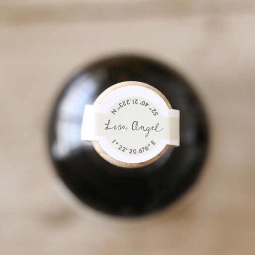 Top of Personalised 100ml Merry Christmas Port bottle against wooden backdrop