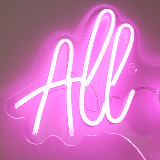 Close up of All from All We Need is Love Neon LED Wall Light