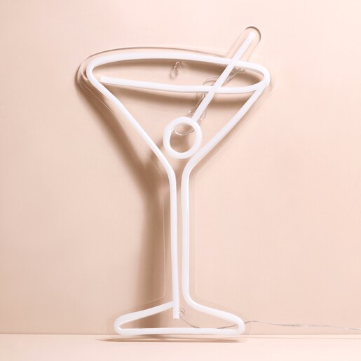 Cocktail Glass Neon LED Wall Light in Pink unlit against beige background
