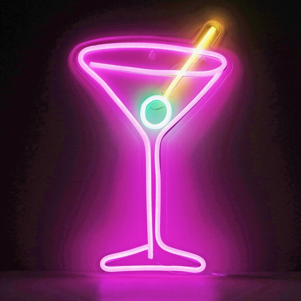 Cocktail Glass Neon LED Wall Light in Pink