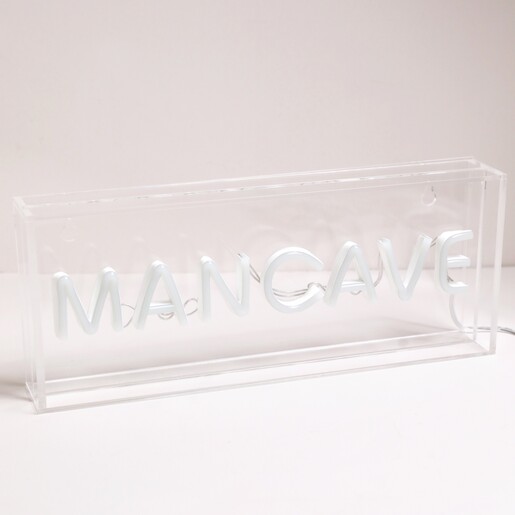 Unlit Mancave Neon LED Wall Light switched off against pale background