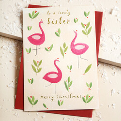 Lovely Sister Flamingo Christmas Card