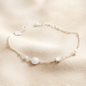 Pearl and Crystal Moon and Stars Bracelet in Silver