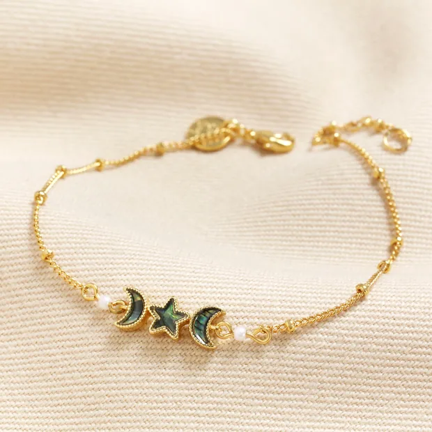Shell Moon and Star Charm Bracelet in Gold Shell Moon and Star Charm Bracelet in Gold