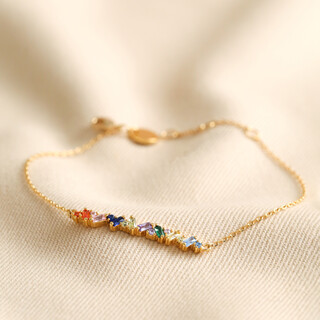 Rainbow Baguette Crystal Bar Bracelet in Gold