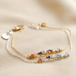 Rainbow Baguette Crystal Bar Bracelet in Silver and Gold on Beige Fabric