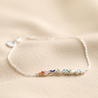 Rainbow Baguette Crystal Bar Bracelet in Silver