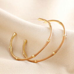 Brown Enamel Bamboo Style Hoop Earrings in Gold