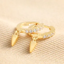 Crystal Spike Huggie Hoop Earrings in Gold