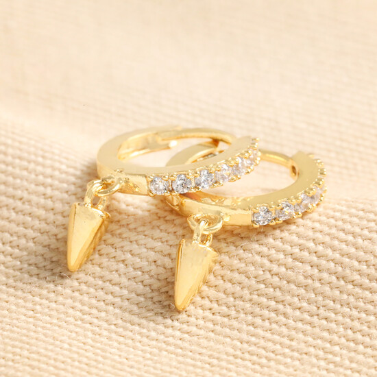 Crystal Spike Huggie Hoop Earrings in Gold