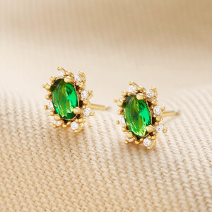 Green Crystal and Pearl Stud Earrings