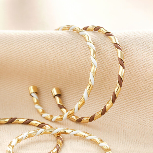White Enamel Twisted Hoop Earrings in Gold | Lisa Angel