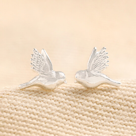 Delicate Bird Stud Earrings in Silver