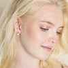 Green Crystal and Pearl Stud Earrings in Gold on Model