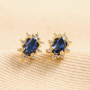 Blue Crystal Stud Earrings in Gold