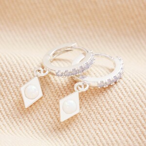 Opal Diamond Huggie Hoop Earrings in Silver
