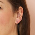 Pastel Baguette Crystal Huggie Hoop Earrings in Silver close in on model