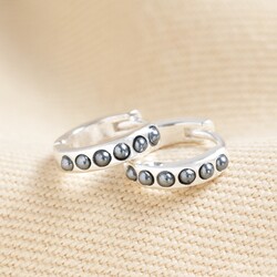 Grey Pearl Huggie Hoop Earrings in Silver