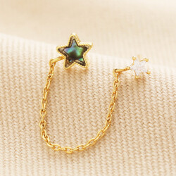 Shell and Crystal Star Chain Stud Earring in Gold