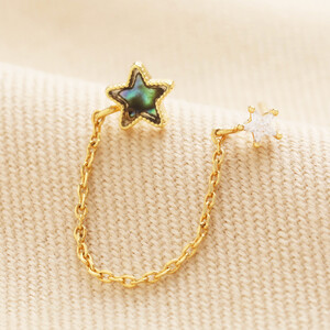 Pearl and Crystal Star Chain Stud Earring