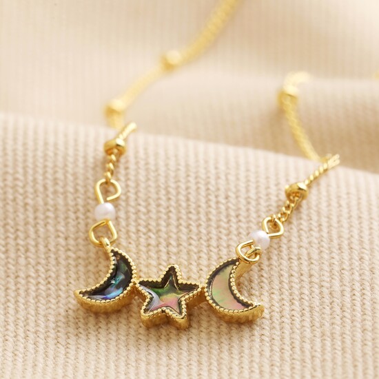 Moon & Star Necklace in Gold