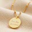 Back of Personalised Talisman Satellite Chain Pendant Necklace in Gold pendant showing engraving reading 'one day at a time'
