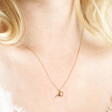 Enamel Robin Pendant Necklace in Gold on blonde haired model