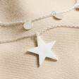 Close up of pendant on Silver Double Layer Star Necklace against neutral material