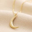 Crescent Moon Pendant Necklace in Gold on Beige Fabric