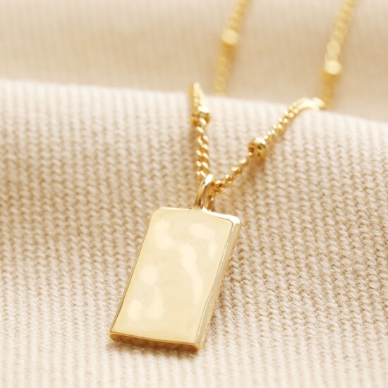 Tiny Hammered Tag Pendant Necklace in Gold