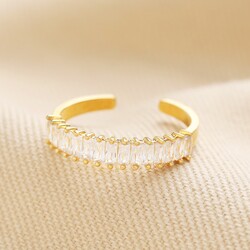 Adjustable Clear Baguette Crystal Band Ring in Gold	