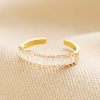 Adjustable Clear Baguette Crystal Band Ring in Gold	
