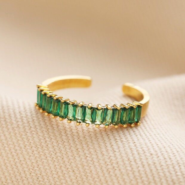 Adjustable Green Baguette Crystal Band Ring in Gold Adjustable Green Baguette Crystal Band Ring in Gold