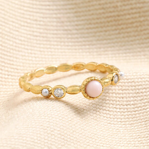 Dainty Rose Quartz and Crystal Ring in Gold - L/XL 