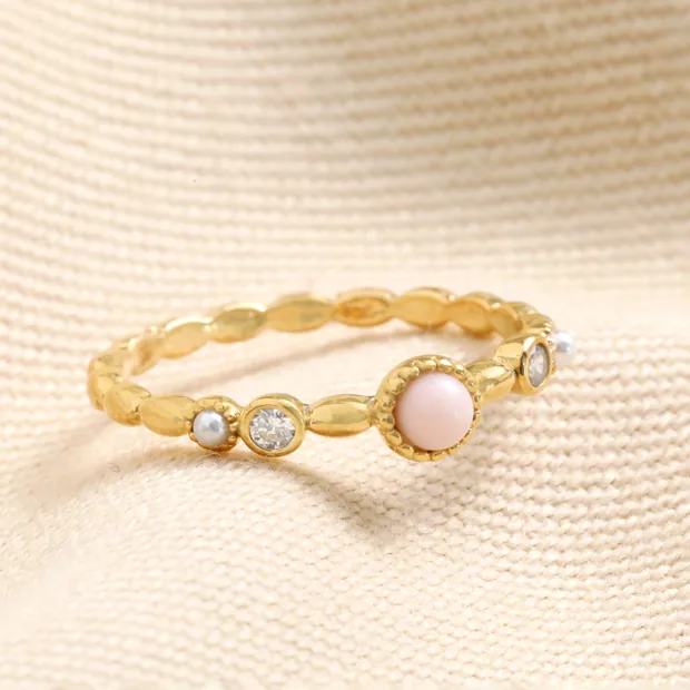 Dainty Rose Quartz and Crystal Ring in Gold Dainty Rose Quartz and Crystal Ring in Gold