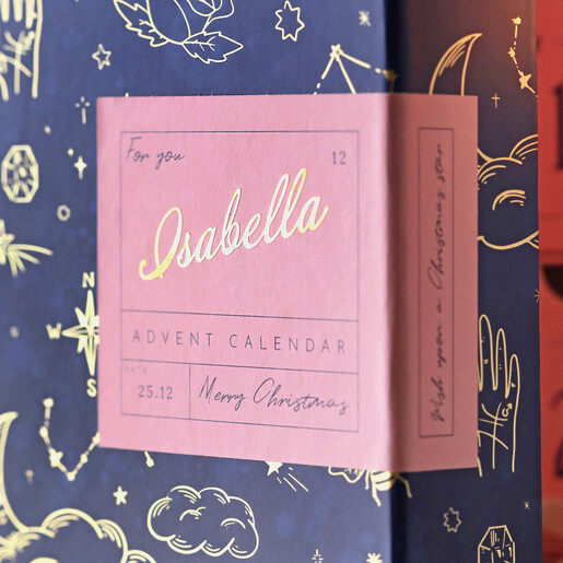 Close up of personalisation on Personalised Fill Your Own Celestial Advent Calendar